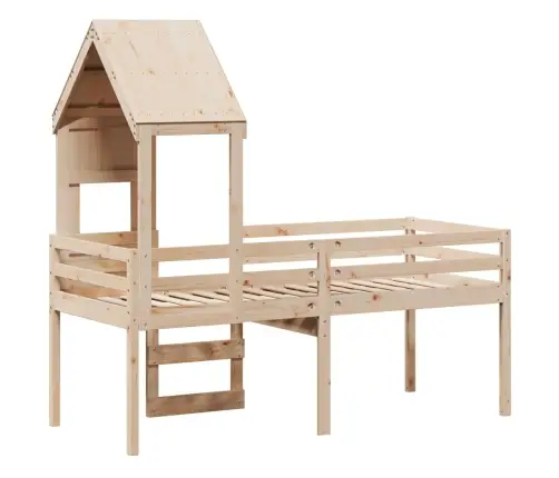 Augstā Gulta Ar Jumtu, 75X190 Cm, Priedes Masīvkoks Vidaxl