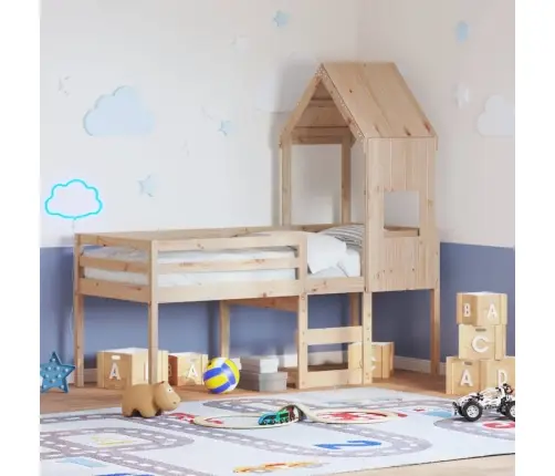 Augstā Gulta Ar Jumtu, 75X190 Cm, Priedes Masīvkoks Vidaxl