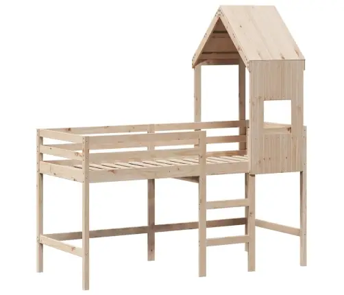 Augstā Gulta Ar Jumtu, 90X190 Cm, Priedes Masīvkoks Vidaxl