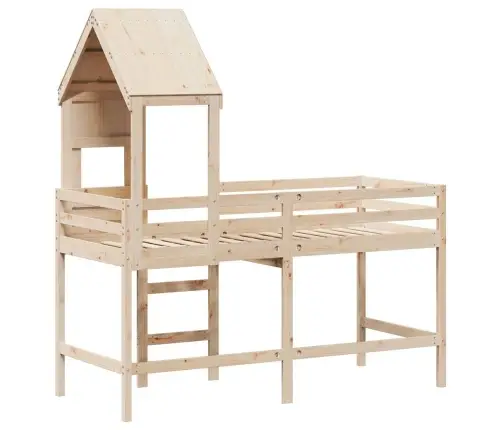 Augstā Gulta Ar Jumtu, 90X190 Cm, Priedes Masīvkoks Vidaxl