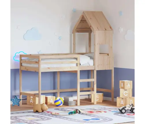 Augstā Gulta Ar Jumtu, 90X190 Cm, Priedes Masīvkoks Vidaxl