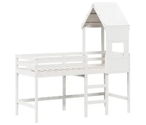 Augstā Gulta Ar Jumtu, Balta, 90X190 Cm, Priedes Masīvkoks Vidaxl