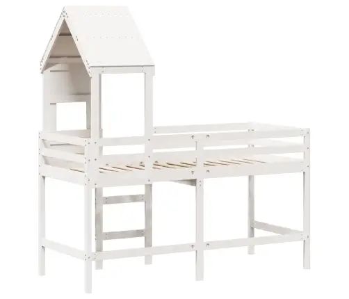 Augstā Gulta Ar Jumtu, Balta, 90X190 Cm, Priedes Masīvkoks Vidaxl