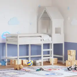 Augstā Gulta Ar Jumtu, Balta, 90X190 Cm, Priedes Masīvkoks Vidaxl