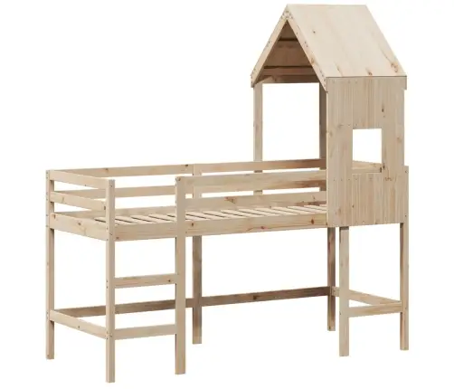 Kõrge Voodi Redeli Ja Katusega, 80 X 200 cm Männipuit