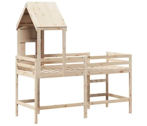 Kõrge Voodi Redeli Ja Katusega, 80 X 200 cm Männipuit