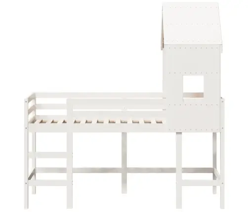Augstā Gulta Ar Jumtu, Balta, 80X200 Cm, Priedes Masīvkoks Vidaxl