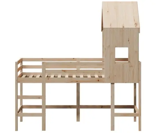 Kõrge Voodi Redeli Ja Katusega, 90X200 cm Männipuit