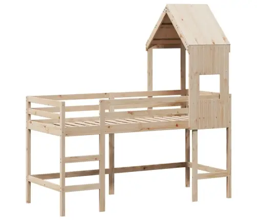 Augstā Gulta Ar Jumtu, 90X190 Cm, Priedes Masīvkoks Vidaxl