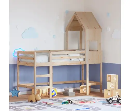 Augstā Gulta Ar Jumtu, 90X190 Cm, Priedes Masīvkoks Vidaxl