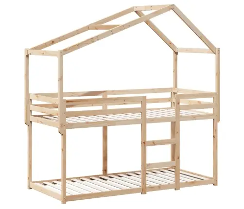 Divstāvu Gulta Ar Jumtu, 90X200 Cm, Priedes Masīvkoks Vidaxl