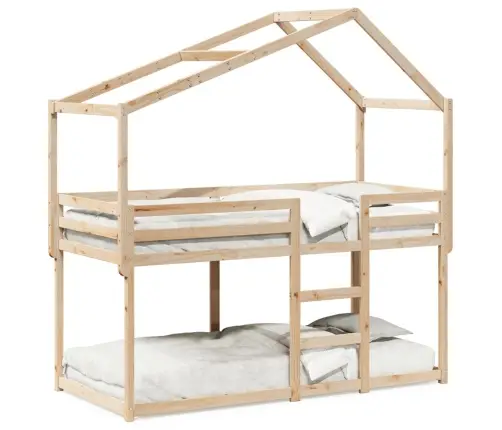 Divstāvu Gulta Ar Jumtu, 80X200 Cm, Priedes Masīvkoks Vidaxl