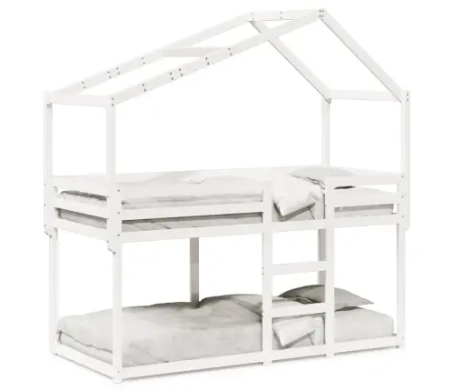 Divstāvu Gulta Ar Jumtu, Balta, 80X200 Cm, Priedes Masīvkoks Vidaxl