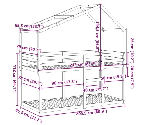 Katusega Narivoodi, Vahapruun, 80 X 200 cm Männipuit