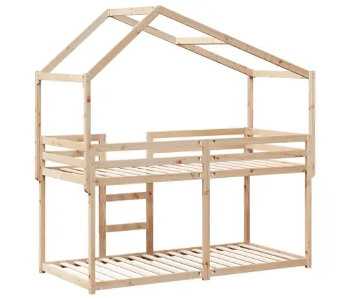 Divstāvu Gulta Ar Jumtu, 90X190 Cm, Priedes Masīvkoks Vidaxl