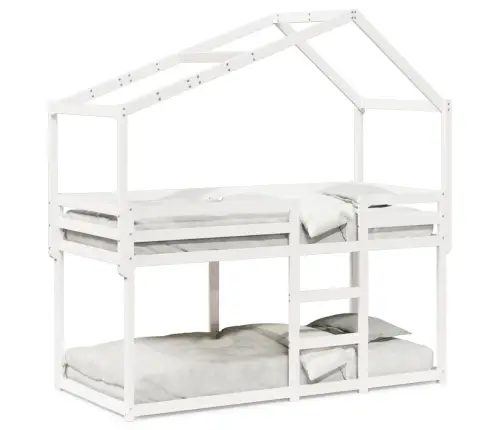 Katusega Narivoodi, Valge, 90 X 190 cm Männipuit