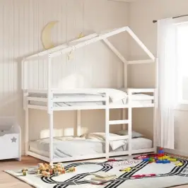 Katusega Narivoodi, Valge, 90 X 190 cm Männipuit