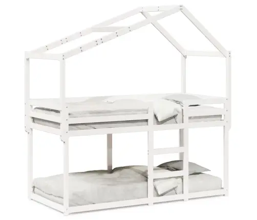 Katusega Narivoodi, Valge, 90 X 190 cm Männipuit