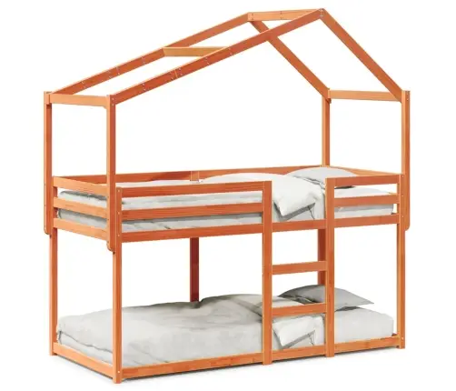 Dviaukštė Lova Su Stogu, Vaško Ruda, 75X190cm Pušies Masyvas