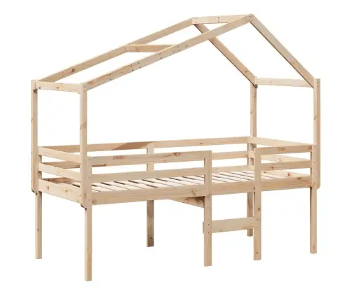 Augstā Gulta Ar Jumtu, 90X200 Cm, Priedes Masīvkoks Vidaxl