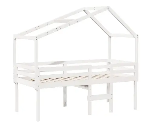 Kõrge Voodi, Katusega, Valge, 90 X 200 cm Männipuit