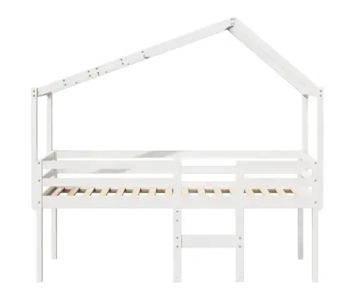 Kõrge Voodi, Katusega, Valge, 90 X 200 cm Männipuit