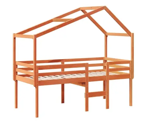 Augstā Gulta Ar Jumtu Vaska Brūnas 90X200 Cm Priedes Masīvkoks Vidaxl