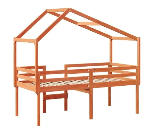 Augstā Gulta Ar Jumtu Vaska Brūnas 90X200 Cm Priedes Masīvkoks Vidaxl