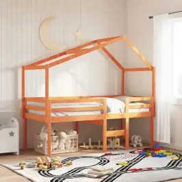 Augstā Gulta Ar Jumtu Vaska Brūnas 90X200 Cm Priedes Masīvkoks Vidaxl