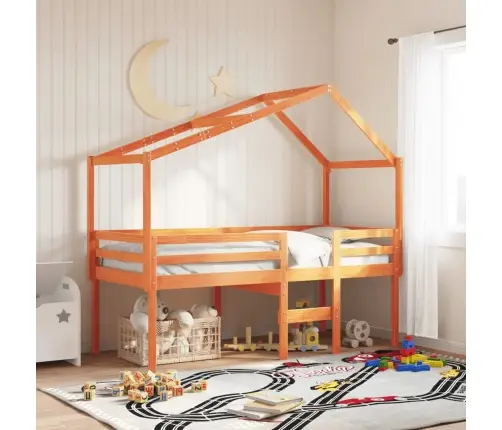 Augstā Gulta Ar Jumtu Vaska Brūnas 90X200 Cm Priedes Masīvkoks Vidaxl