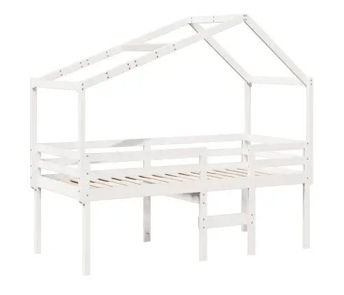 Aukšta Lova Su Stogu, Balta, 80X200cm Pušies Medienos Masyvas