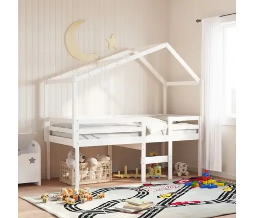 Aukšta Lova Su Stogu, Balta, 80X200cm Pušies Medienos Masyvas