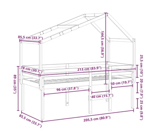 Augstā Gulta Ar Jumtu Vaska Brūnas 80X200 Cm Priedes Masīvkoks Vidaxl