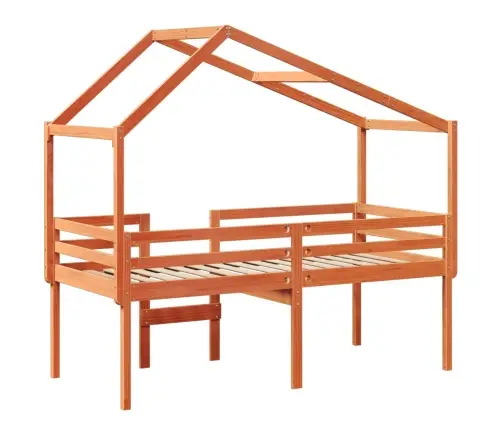 Augstā Gulta Ar Jumtu Vaska Brūnas 80X200 Cm Priedes Masīvkoks Vidaxl