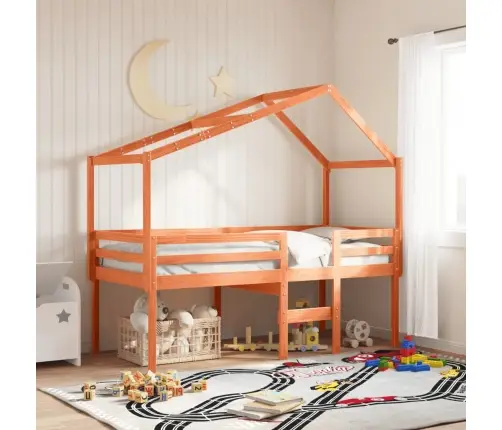 Augstā Gulta Ar Jumtu Vaska Brūnas 80X200 Cm Priedes Masīvkoks Vidaxl