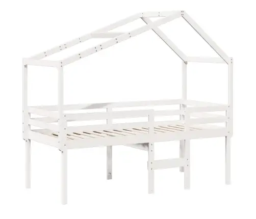 Augstā Gulta Ar Jumtu, Balta, 90X190 Cm, Priedes Masīvkoks Vidaxl