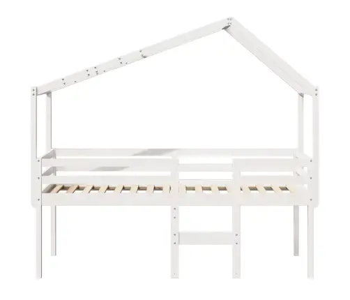 Augstā Gulta Ar Jumtu, Balta, 90X190 Cm, Priedes Masīvkoks Vidaxl