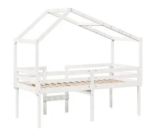 Augstā Gulta Ar Jumtu, Balta, 90X190 Cm, Priedes Masīvkoks Vidaxl