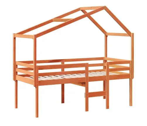 Augstā Gulta Ar Jumtu Vaska Brūnas 90X190 Cm Priedes Masīvkoks Vidaxl