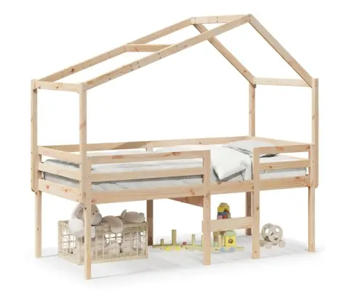 Augstā Gulta Ar Jumtu, 75X190 Cm, Priedes Masīvkoks Vidaxl