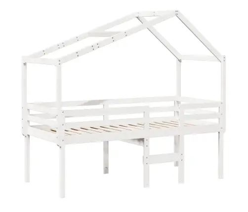 Aukšta Lova Su Stogu, Balta, 75X190cm Pušies Medienos Masyvas