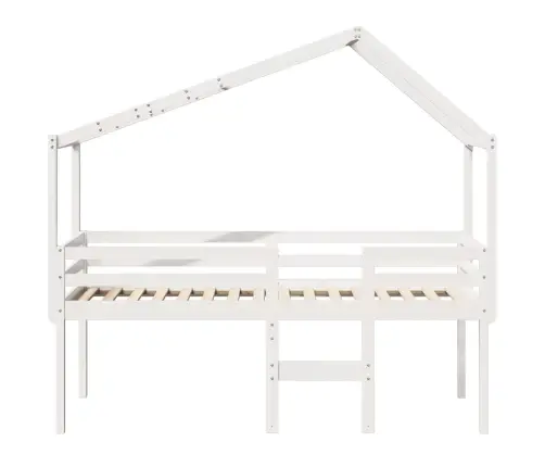 Aukšta Lova Su Stogu, Balta, 75X190cm Pušies Medienos Masyvas