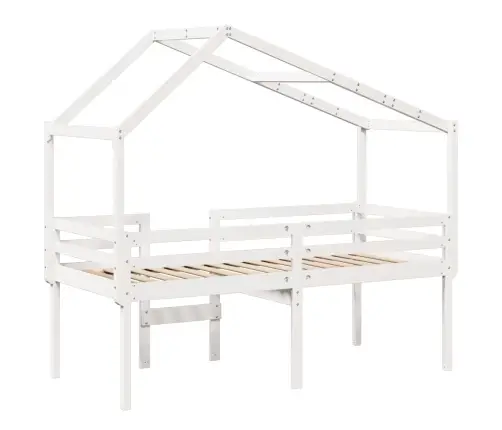 Aukšta Lova Su Stogu, Balta, 75X190cm Pušies Medienos Masyvas