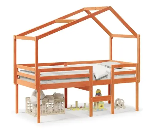 Kõrge Voodi, Katusega, Meepruun, 75 X 190 cm Männipuit