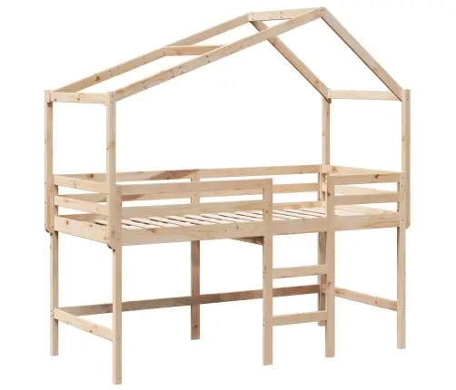 Aukšta Lova Su Kopėčiomis Ir Stogu, 90X200cm Pušies Masyvas
