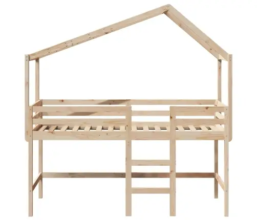 Aukšta Lova Su Kopėčiomis Ir Stogu, 90X200cm Pušies Masyvas