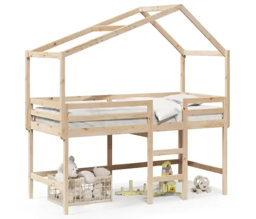 Kõrge Voodi Redeli Ja Katusega, 90X190 cm Männipuit