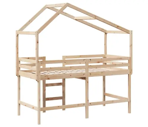 Kõrge Voodi Redeli Ja Katusega, 90X190 cm Männipuit