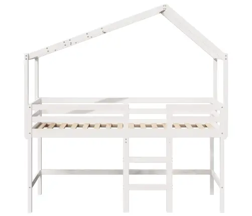 Kõrge Voodi Redeli Ja Katusega, Valge, 90 X 190 cm Männipuit
