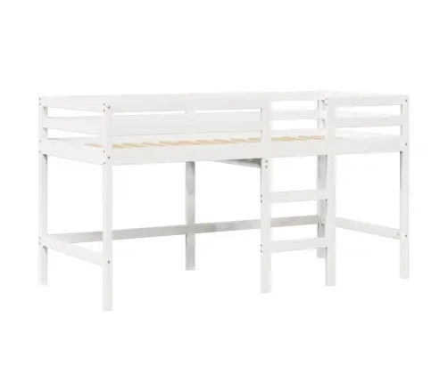 Kõrge Voodi Redeli Ja Katusega, Valge, 90 X 190 cm Männipuit